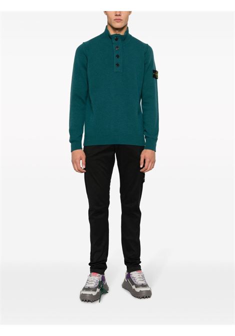 Maglia in misto lana verde acqua con bordo a costine e bottoni STONE ISLAND | 7915540A3V0057